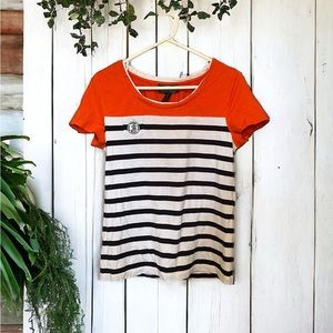 Ralph Lauren orange navy and white striped women’s short sleeve t shirt